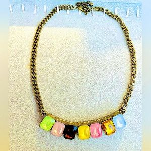 Statement gemstones necklace, smooth rectangles, gold, chunky chain.